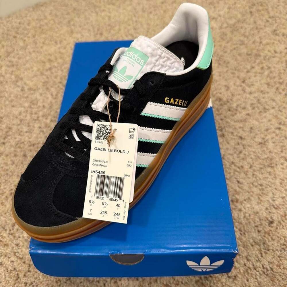Adidas Gazelle Bold J Platform Sneakers Core Black Mint IH6456